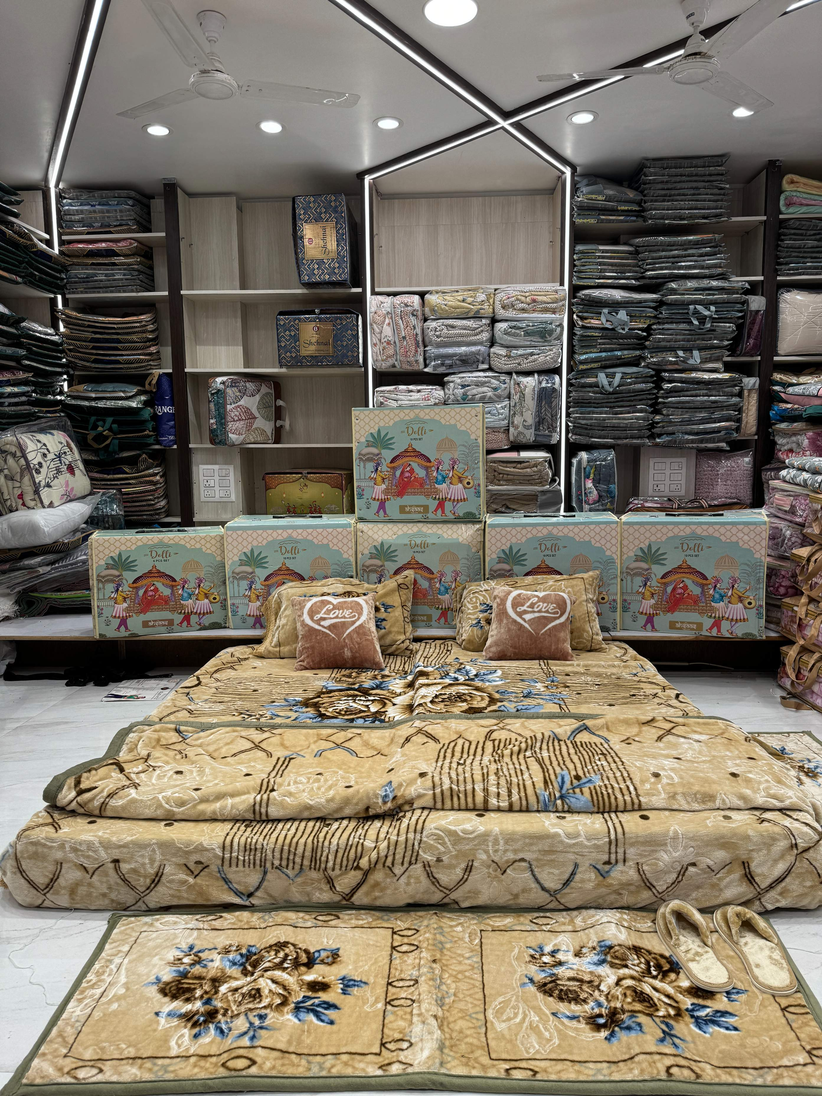 Golden blanket set with wedding trousseau boxes