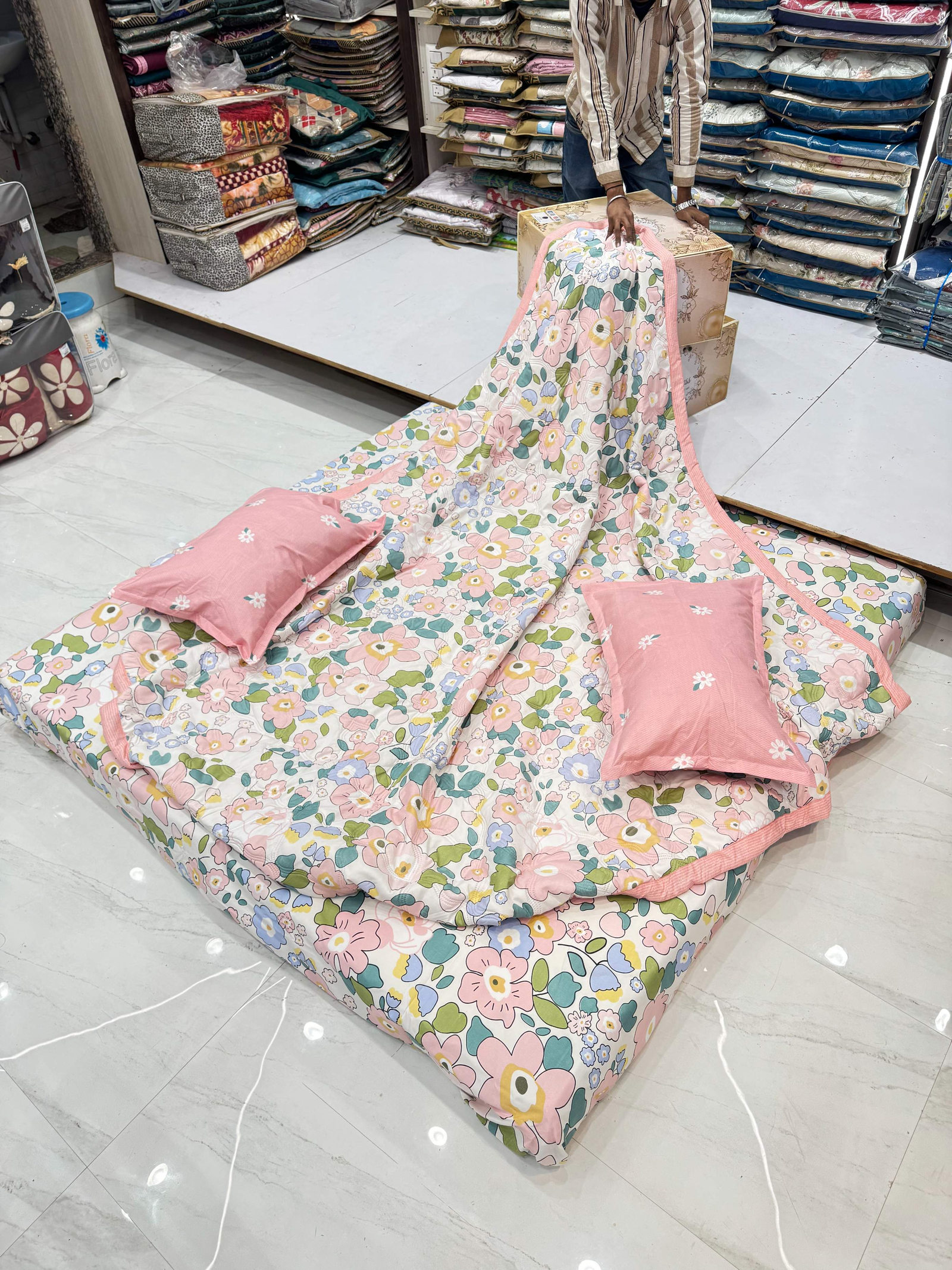 Floral printed bedsheet set with pillows